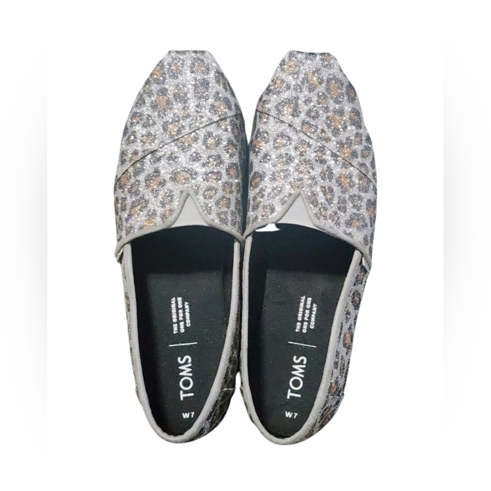 Toms Glitter Leopard-Print Canvas Womens Shoes | Size 7 | No Box